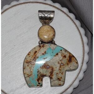 Navajo BSD 925 Tiglilite With A Turquoise Inaly Bear Pendant 38.72G / 2.9in